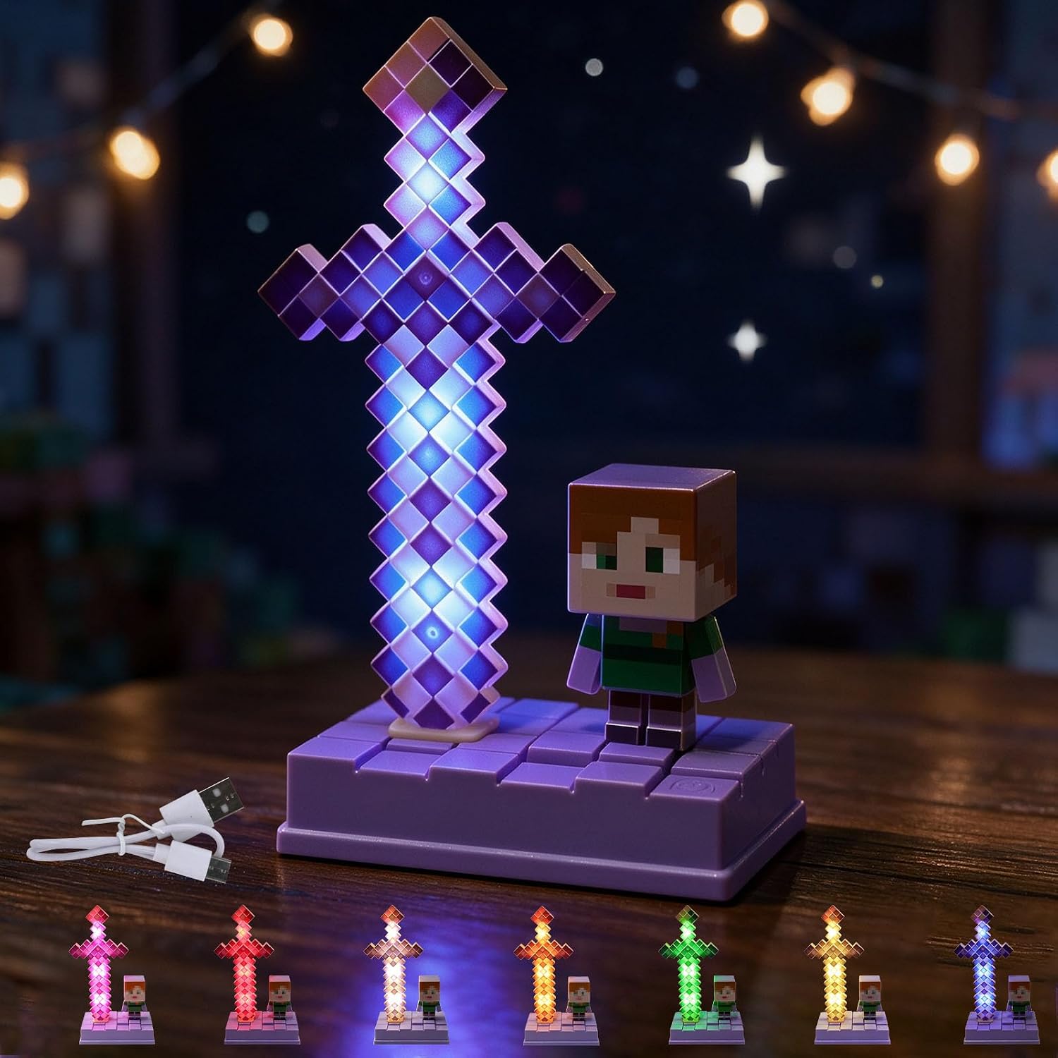 Diamantschwert Licht, Mini Nachtlampe Pixel-Art-Sprite