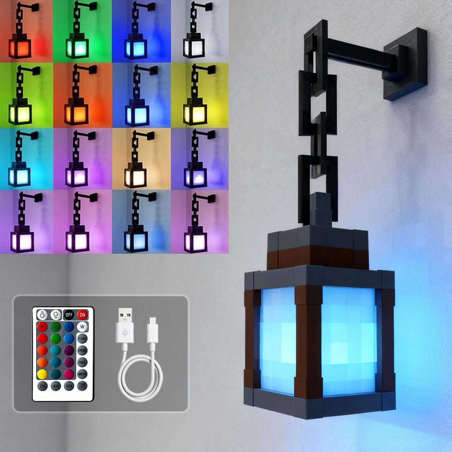 ZTZK Pixelierte Laterne Nachtlicht, 16 Farbe LED Wand Nachtlicht