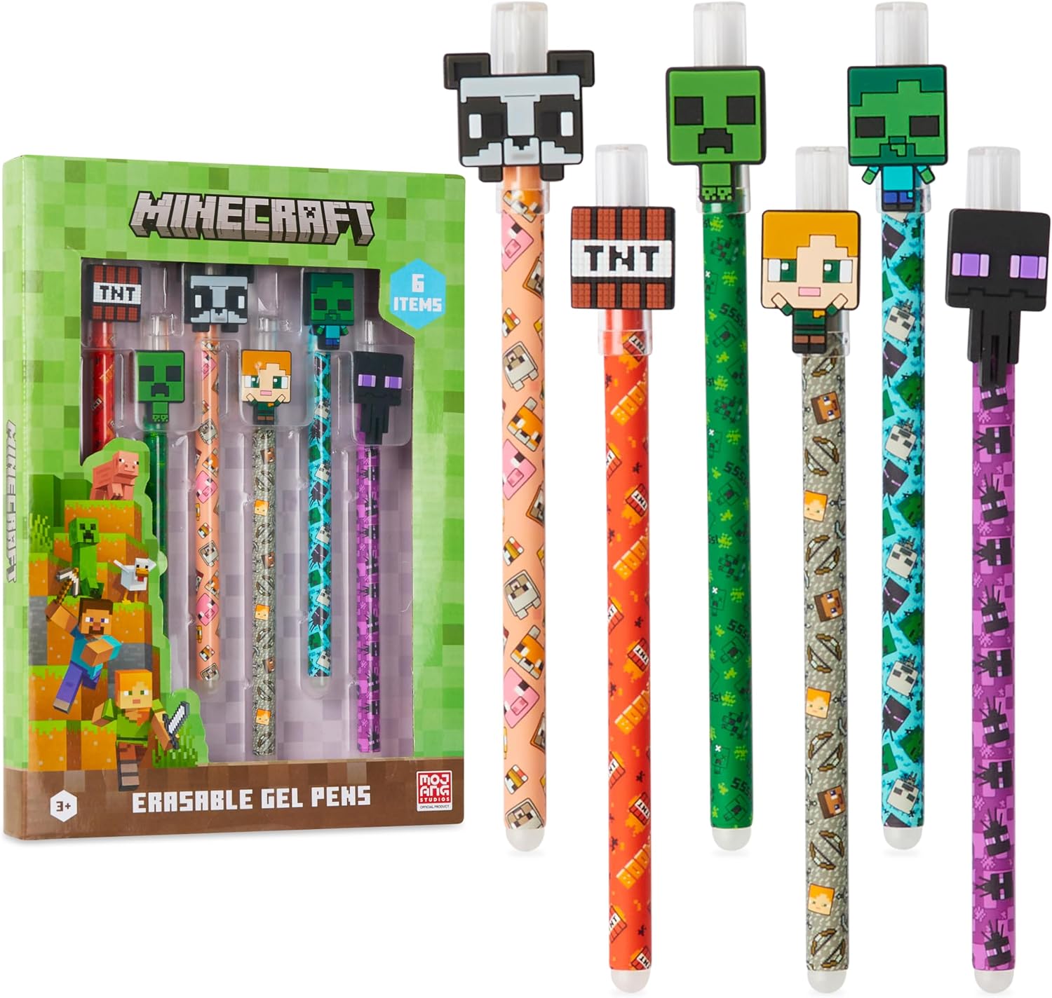 Minecraft Gelschreiber Radierbar 6er-Pack, Löschbare Gel Stifte Set - Einschulung Geschenke für Jungs